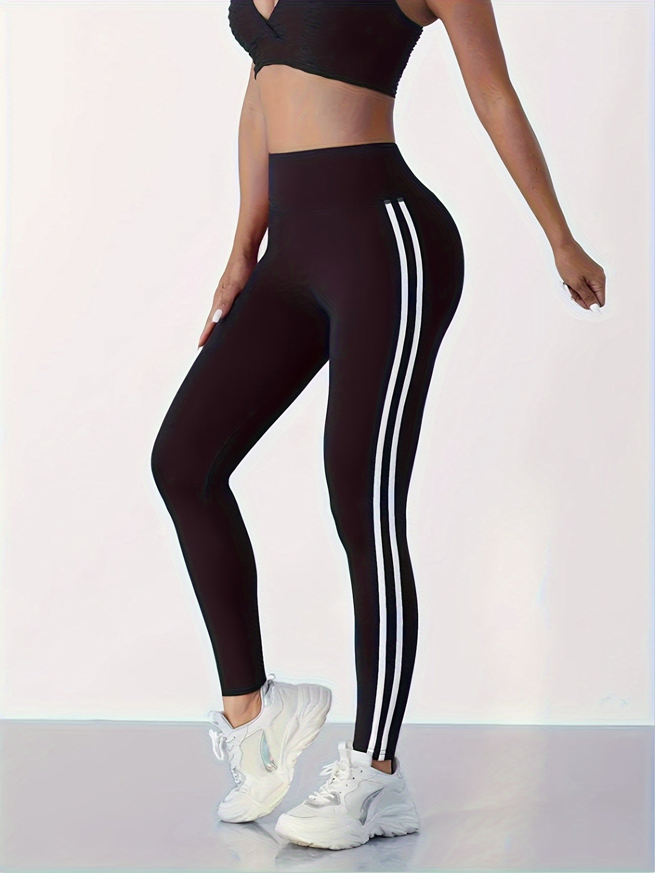 Schlankmachende Sportleggings mit hoher Taille und zwei Streifen für Damen, geeignet für den Außenbereich im Frühjahr und Herbst 2024, dehnbare, enge Yoga-Fitness-Hose mit Knöchellänge. - FUXL-Shopify