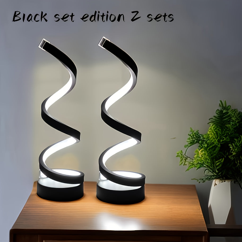 2er-Set Spiral LED Schreibtischlampen – 3 Lichtfarben, USB-betrieben – Modernes Design für Schlafzimmer, Wohnzimmer, Büro & Bar