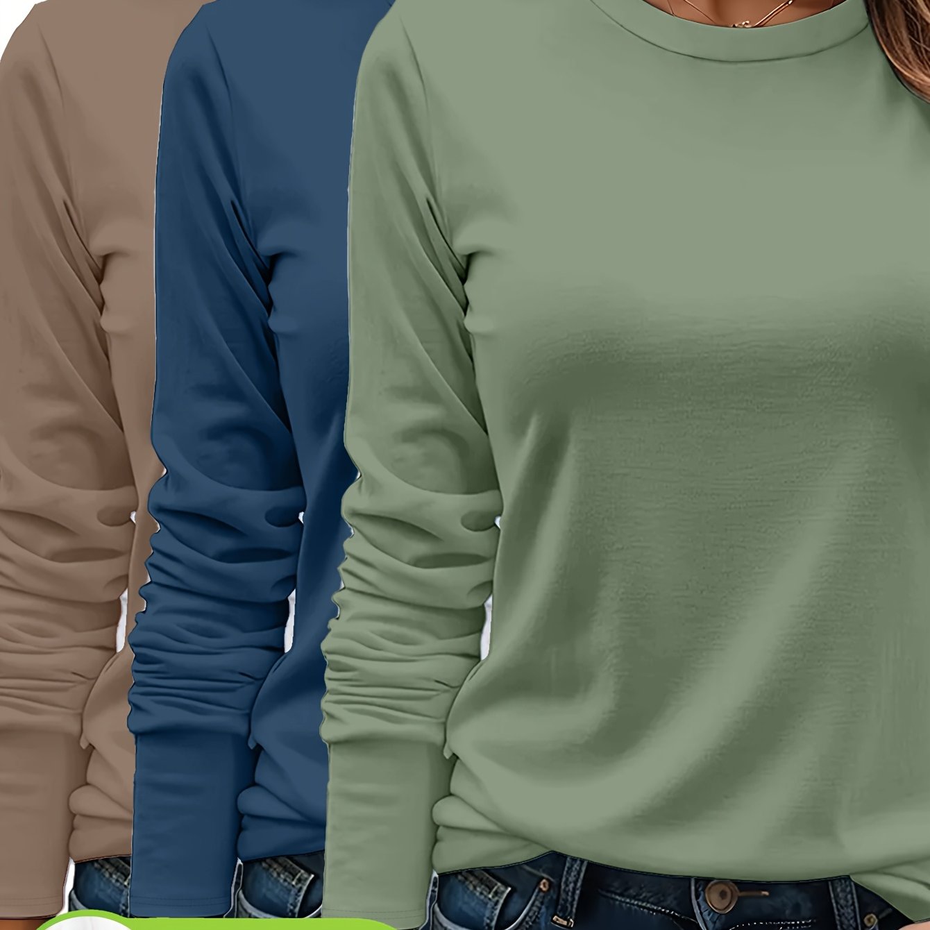 3er - Set Damen Langarmshirts aus 100 % schwerer Baumwolle – weich, langlebig, maschinenwaschbar – unifarben, bequem, für Alltag & jede Saison - FUXL - Shopify