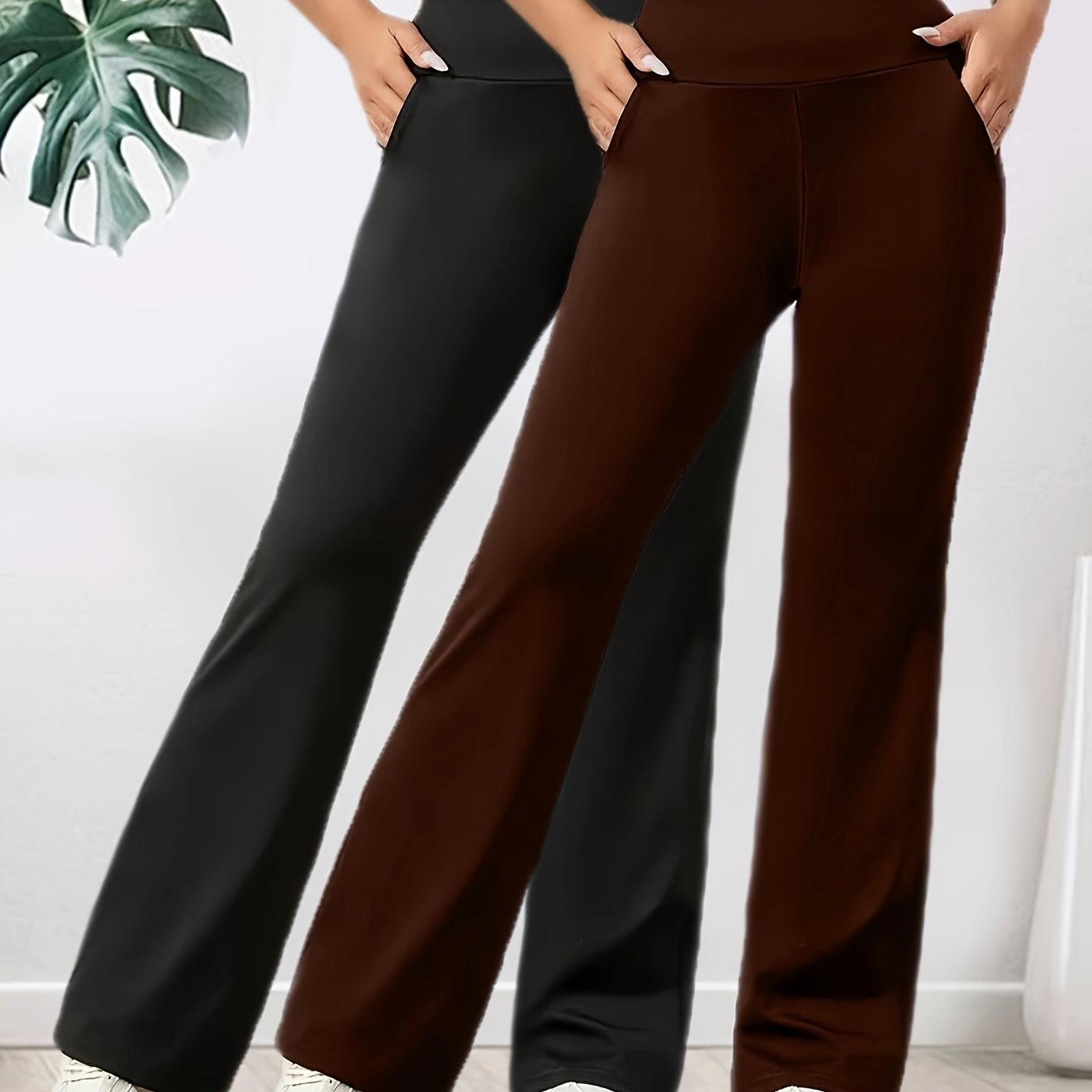 2er - Set Damen High - Waist Weite Flare - Hosen – Dehnbarer Elastikbund, atmungsaktiver lockerer Schnitt für Yoga, Spaziergänge & Freizeit, Olivgrün & Schwarz, Seitentaschen, Ganzjahreskomfort - FUXL - Shopify