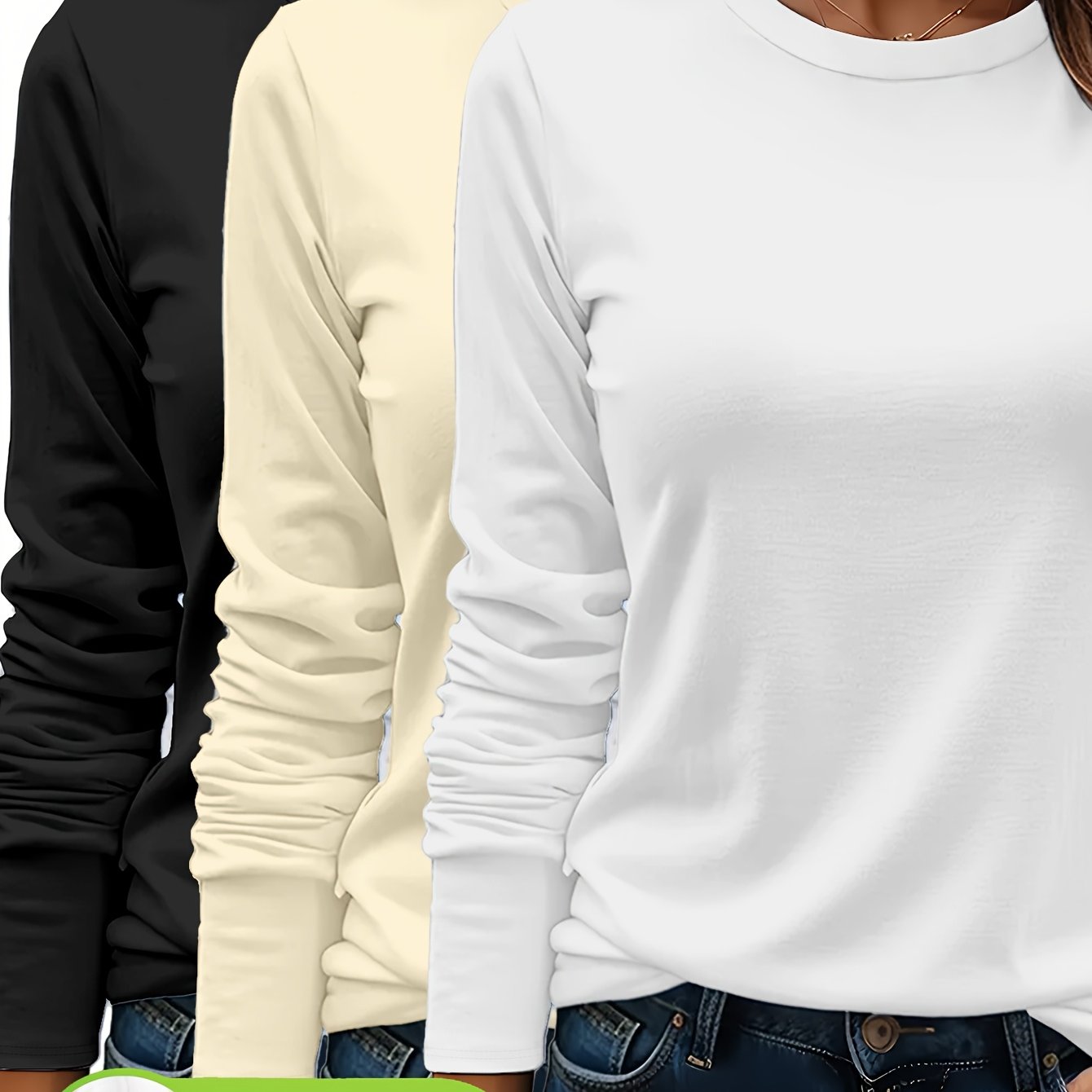 3er - Set Damen Langarmshirts aus 100 % schwerer Baumwolle – weich, langlebig, maschinenwaschbar – unifarben, bequem, für Alltag & jede Saison - FUXL - Shopify