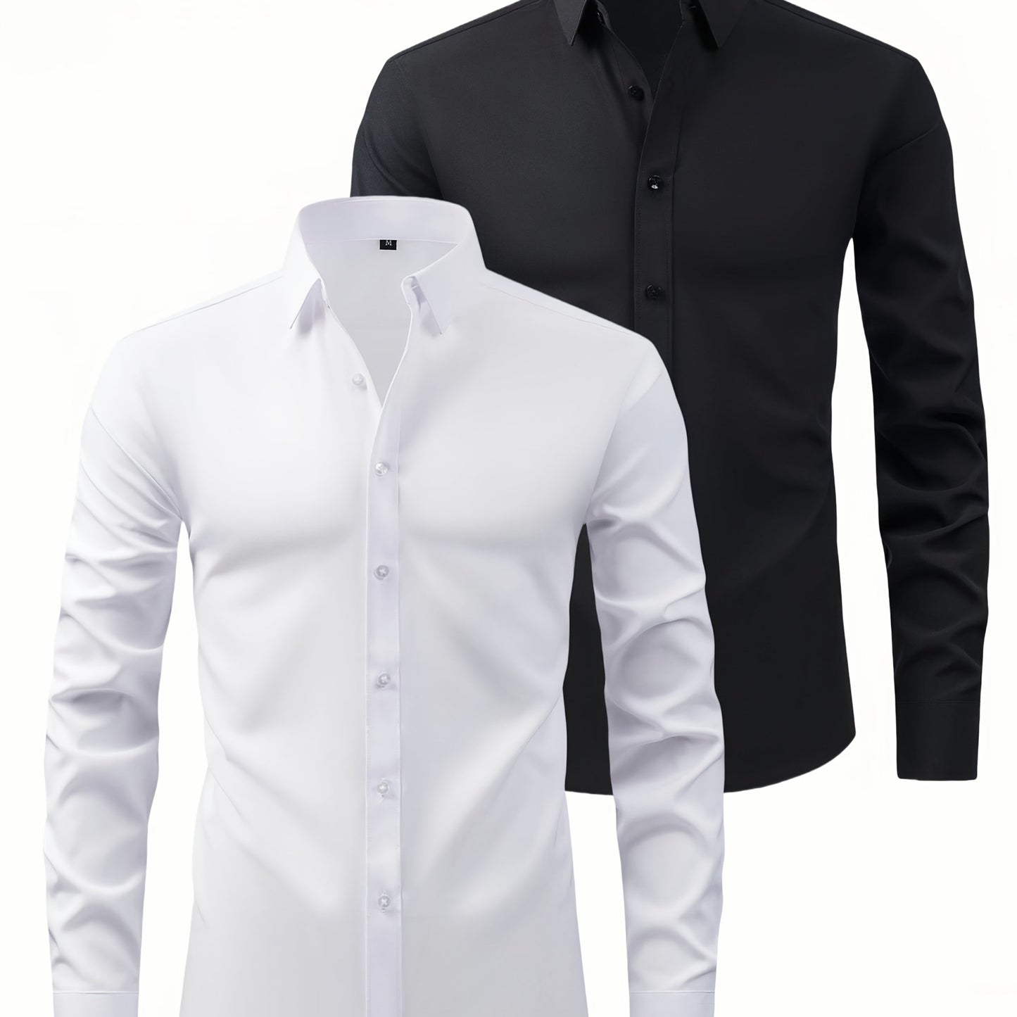2er-Set Herren-Shirts – Einfarbig, elastisch, Ice-Silk-Stoff, atmungsaktiv & bequem, Business-Casual mit Zwei-in-Eins-Kragen, pflegeleicht