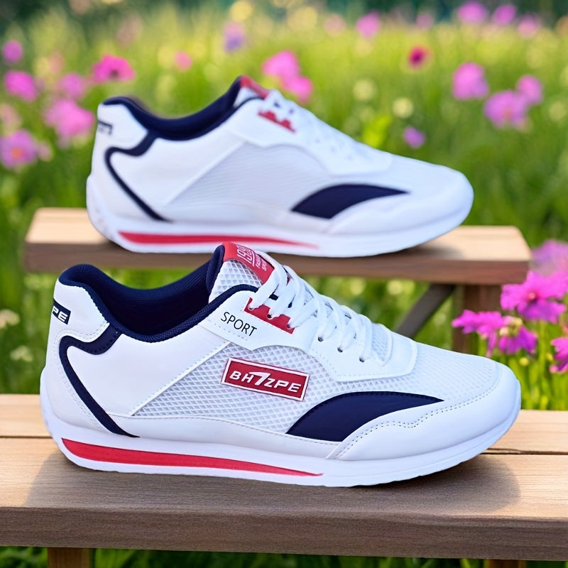 Leichte Herren-Sneaker aus atmungsaktivem Mesh – Weiß mit schwarzen Akzenten, EVA-Innensohle, Gummisohle, ideal für Alltag & Outdoor | Casu
