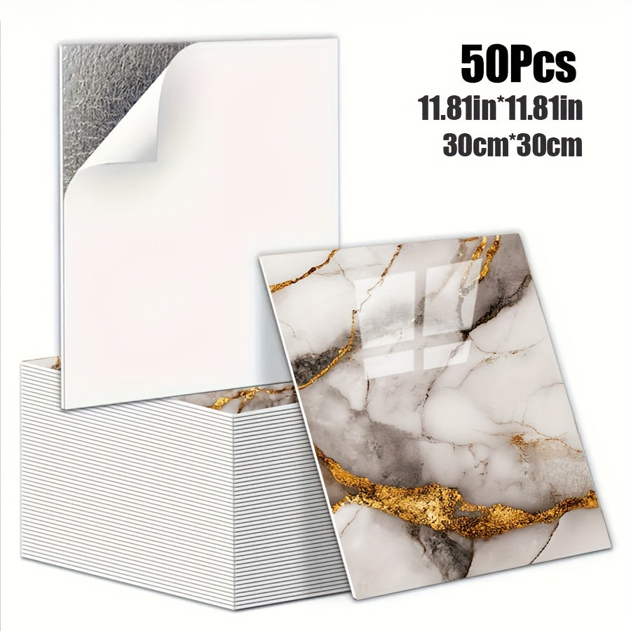 Luxury Marble Wall Panels 47.78×47.78 cm aus 3D-Vinyl, selbstklebend, spritzwassergeschützt und geeignet für Schlafzimmer, Wohnzimmer, Dusche und Bar