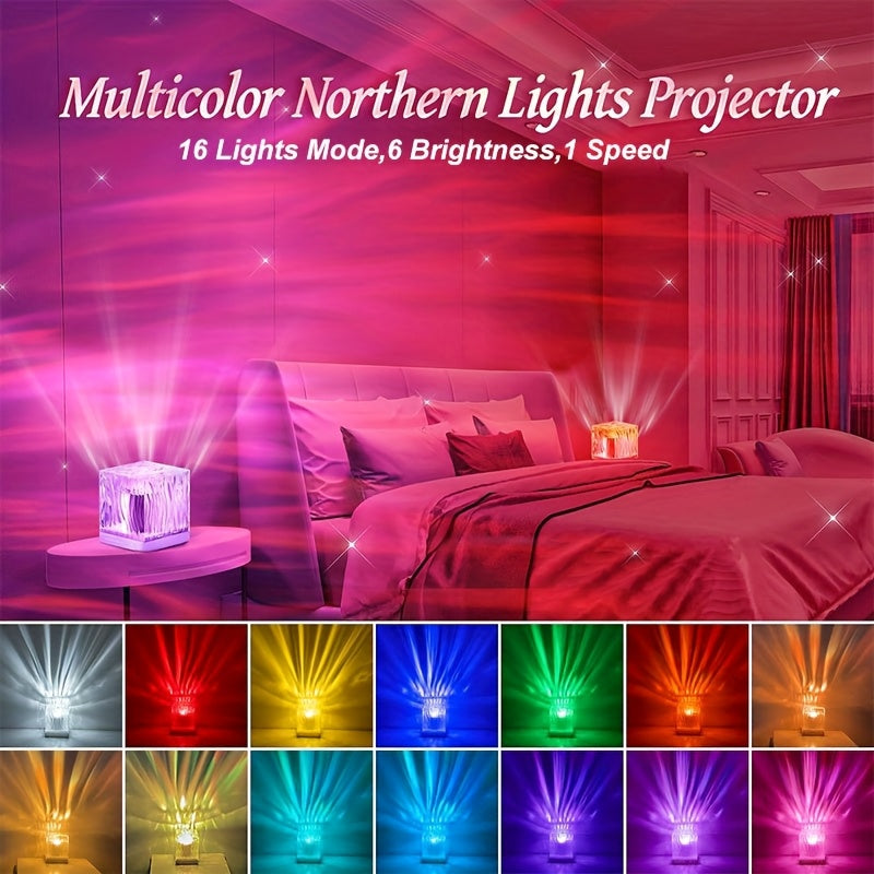 16-Farben LED Polarlicht Projektor – USB Nachtlicht mit Fernbedienung, dimmbar & rotierend – Ambient-Beleuchtung für Zuhause, Party & Geschenkideen
