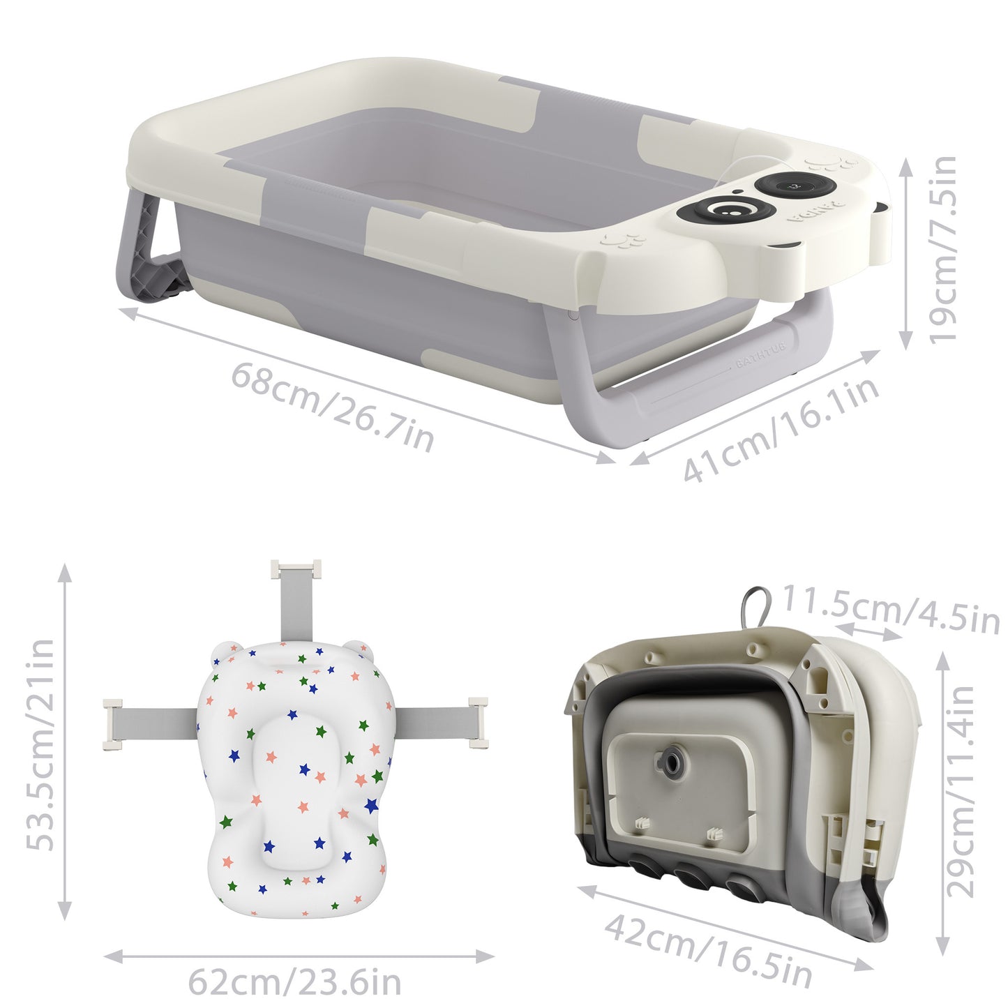 Faltbare Babybadewanne mit Badekissen & integriertem Thermometer – tragbar, rutschfest, leicht & stabil – ideal für Neugeborene, Kleinkinder, Reisen & Zuhause