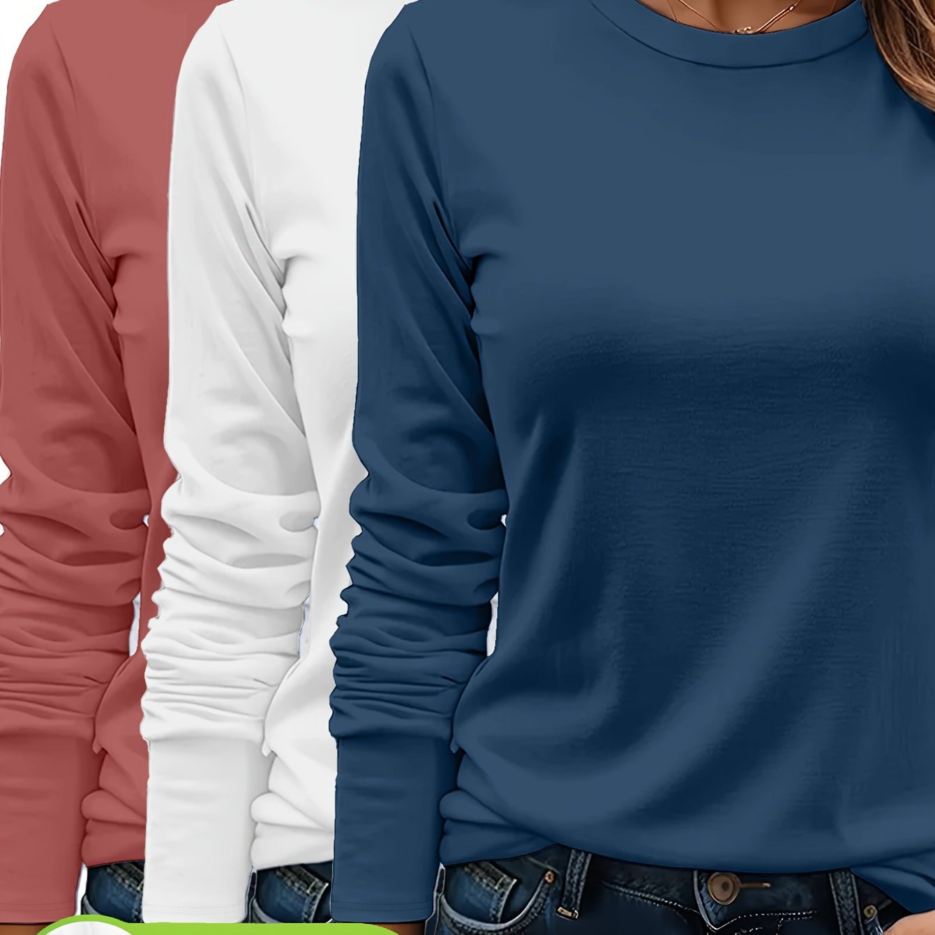 3er - Set Damen Langarmshirts aus 100 % schwerer Baumwolle – weich, langlebig, maschinenwaschbar – unifarben, bequem, für Alltag & jede Saison - FUXL - Shopify