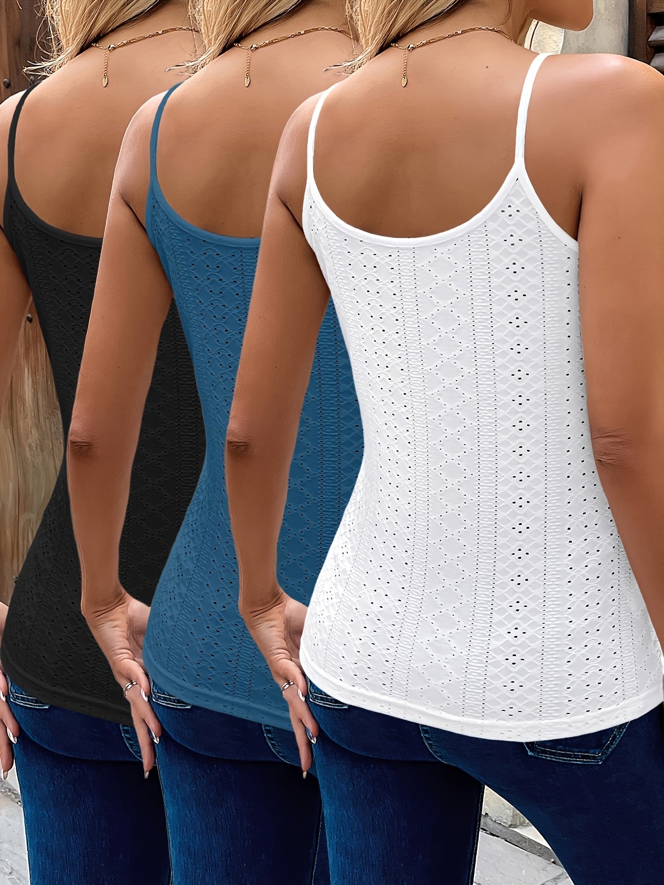 3-teiliges Damen Camisole-Set – Strickoptik mit Spitze, Freizeit & Urlaub Look