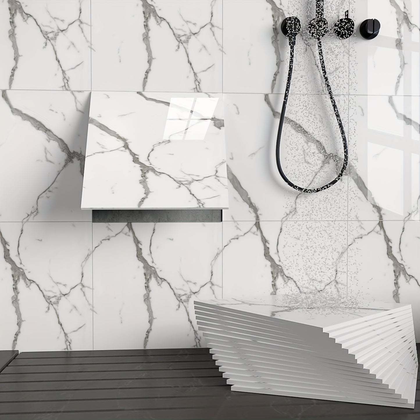 Luxury Marble Wall Panels 47.78×47.78 cm aus 3D-Vinyl, selbstklebend, spritzwassergeschützt und geeignet für Schlafzimmer, Wohnzimmer, Dusche und Bar