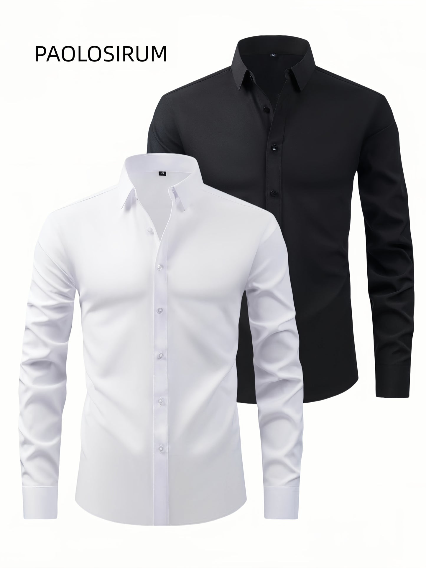 2er-Set Herren-Shirts – Einfarbig, elastisch, Ice-Silk-Stoff, atmungsaktiv & bequem, Business-Casual mit Zwei-in-Eins-Kragen, pflegeleicht