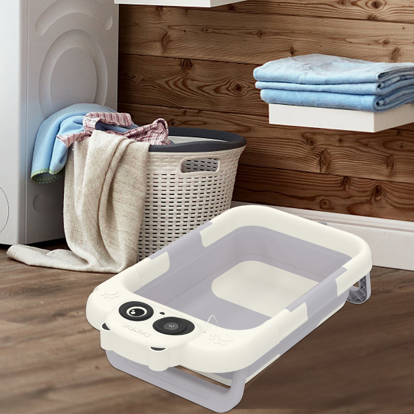 Faltbare Babybadewanne mit Badekissen & integriertem Thermometer – tragbar, rutschfest, leicht & stabil – ideal für Neugeborene, Kleinkinder, Reisen & Zuhause