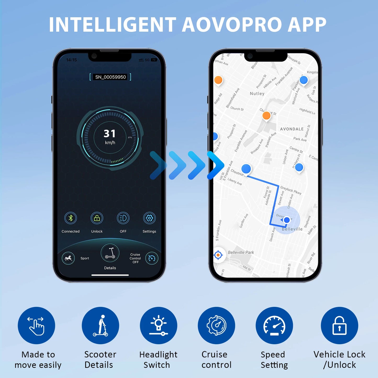 2025 Upgrade AOVOPRO Smart APP Elektroroller 350 W/500 W Leistungsstarker Motor 36 V/42 V 25–45 km Reichweite Erwachsene EScooter mit Doppelbremse