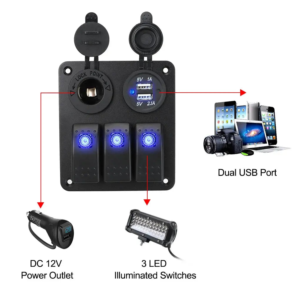 AINYSZIN Kfz-Schalterpanel Aluminium Dual USB - FUXL-Shopify