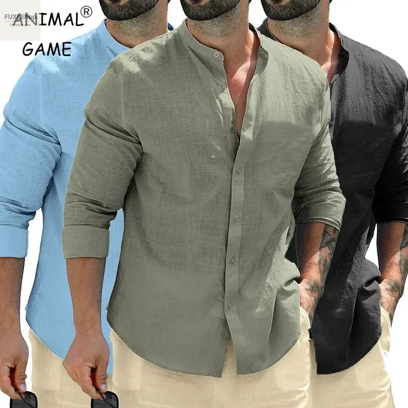 ANIMAL GAME Herren Langarmhemd – Baumwoll Business-Shirt mit Stehkragen für Smart Casual - FUXL-Shopify