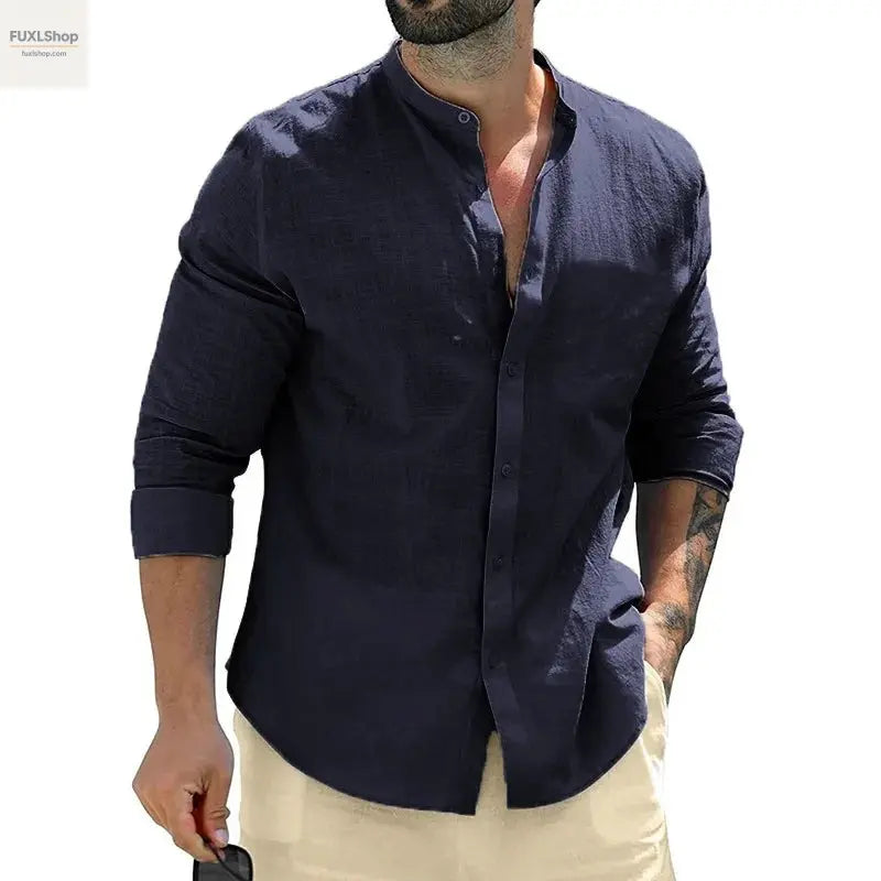 ANIMAL GAME Herren Langarmhemd – Baumwoll Business-Shirt mit Stehkragen für Smart Casual - FUXL-Shopify