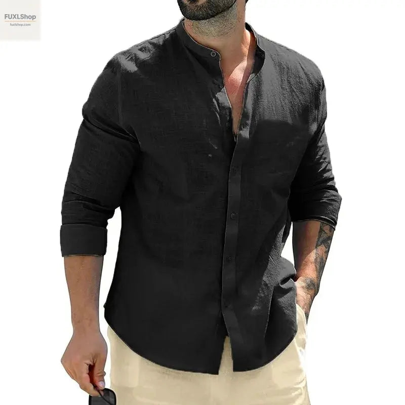 ANIMAL GAME Herren Langarmhemd – Baumwoll Business-Shirt mit Stehkragen für Smart Casual - FUXL-Shopify