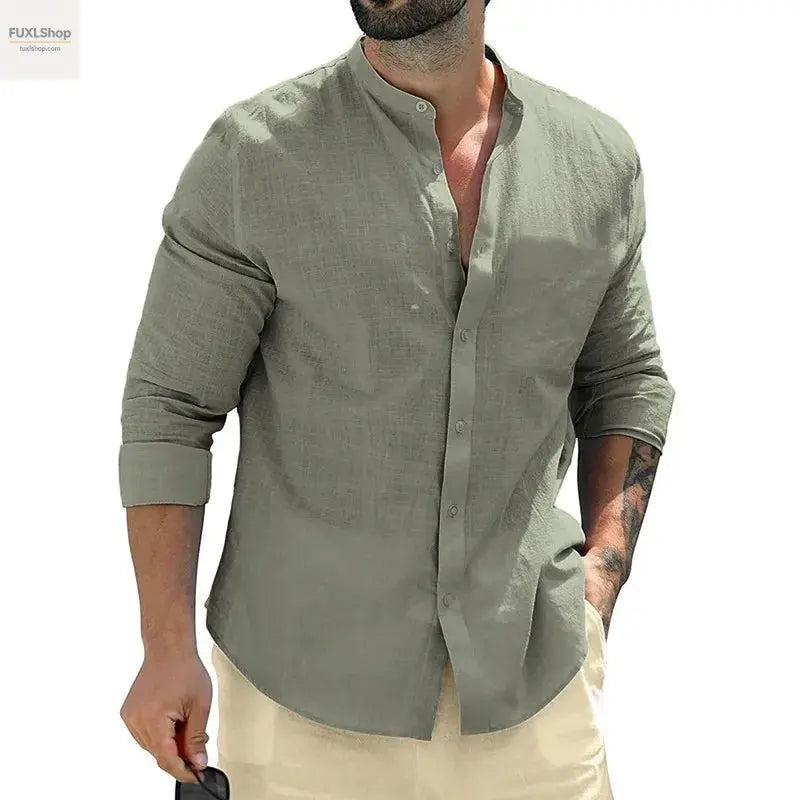 ANIMAL GAME Herren Langarmhemd – Baumwoll Business-Shirt mit Stehkragen für Smart Casual - FUXL-Shopify