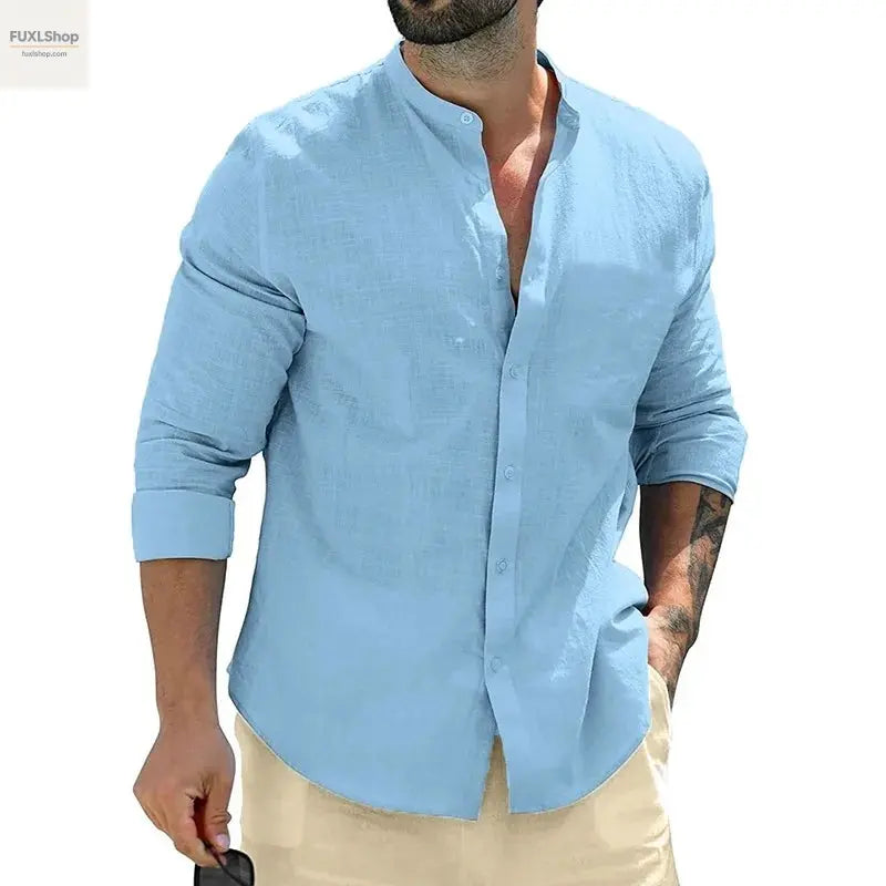 ANIMAL GAME Herren Langarmhemd – Baumwoll Business-Shirt mit Stehkragen für Smart Casual - FUXL-Shopify