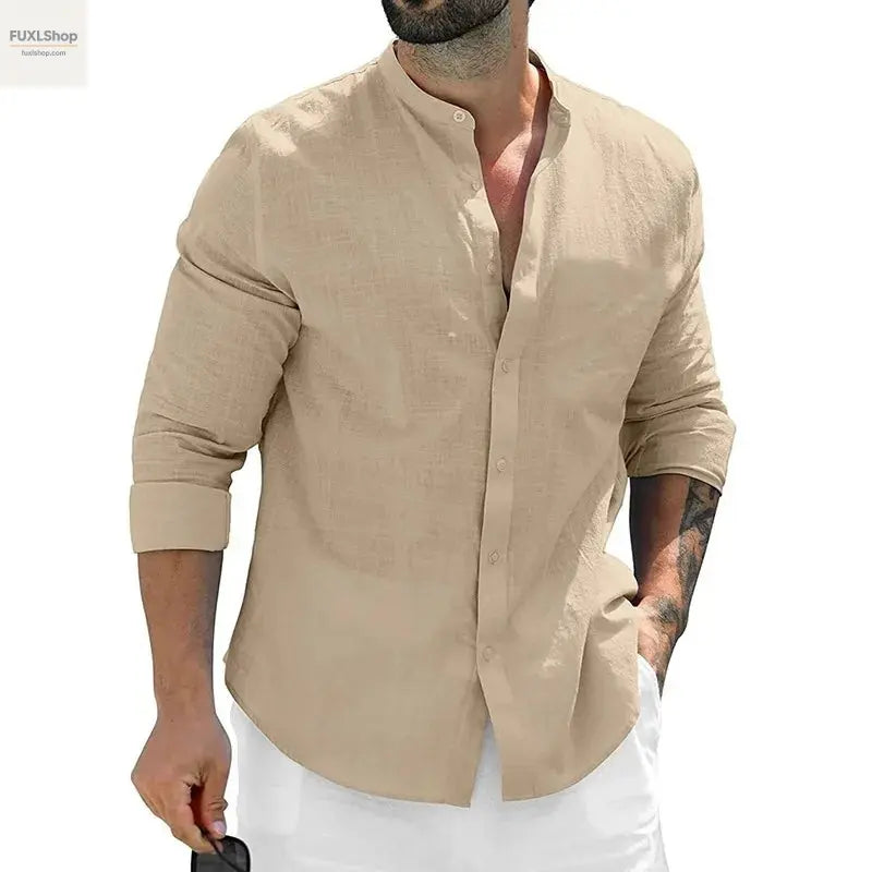 ANIMAL GAME Herren Langarmhemd – Baumwoll Business-Shirt mit Stehkragen für Smart Casual - FUXL-Shopify
