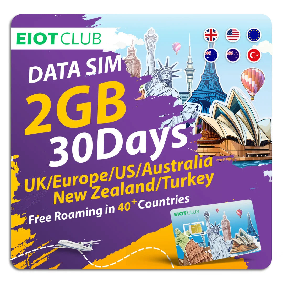 EIOTCLUB Prepaid Europe SIM-Karte – 2 GB 30 TAG, Abdeckung in 40+ Länder, USA, Europa, Australien, Neuseeland, Türkei