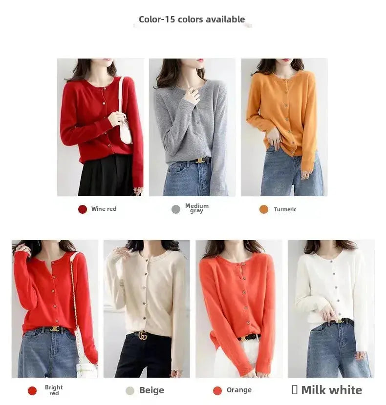 Autumn/Winter New Round Neck Knitted Cardigan Women's Loose-Fit Plus Size Sweater Versatile Jacket Solid Color Base Wool Jacket FUXL-Shopify
