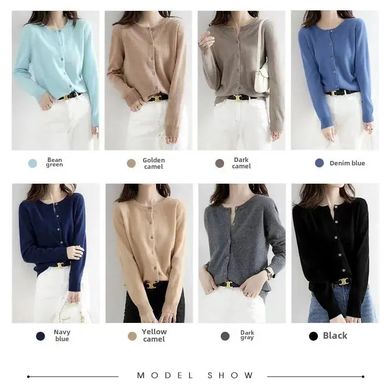 Autumn/Winter New Round Neck Knitted Cardigan Women's Loose-Fit Plus Size Sweater Versatile Jacket Solid Color Base Wool Jacket FUXL-Shopify