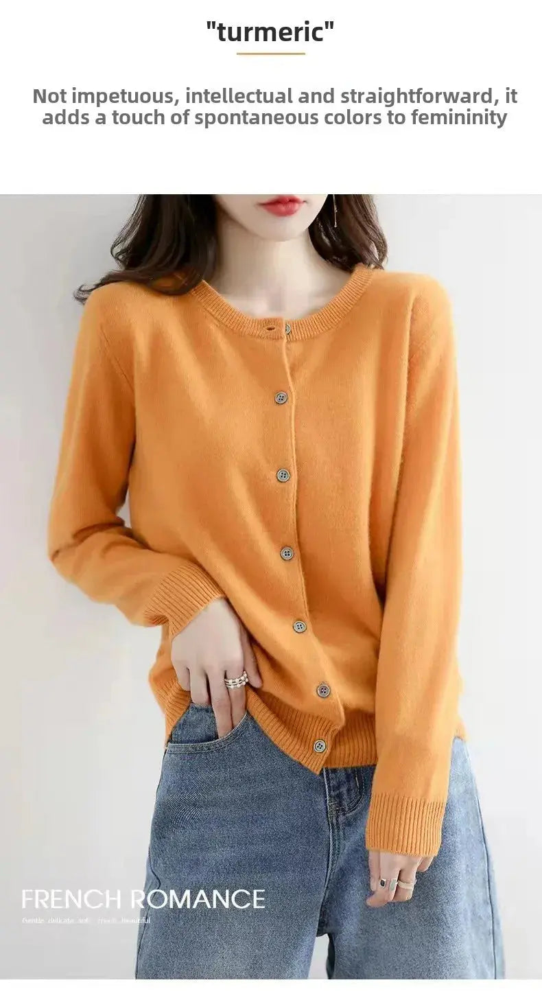 Autumn/Winter New Round Neck Knitted Cardigan Women's Loose-Fit Plus Size Sweater Versatile Jacket Solid Color Base Wool Jacket FUXL-Shopify