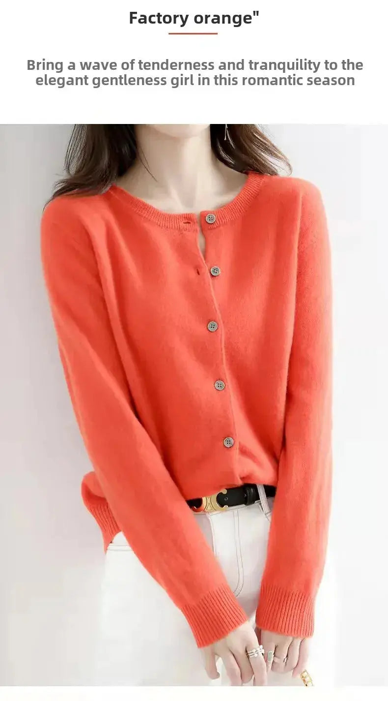 Autumn/Winter New Round Neck Knitted Cardigan Women's Loose-Fit Plus Size Sweater Versatile Jacket Solid Color Base Wool Jacket FUXL-Shopify