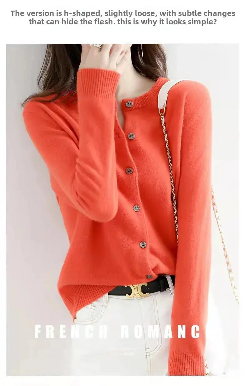 Autumn/Winter New Round Neck Knitted Cardigan Women's Loose-Fit Plus Size Sweater Versatile Jacket Solid Color Base Wool Jacket FUXL-Shopify