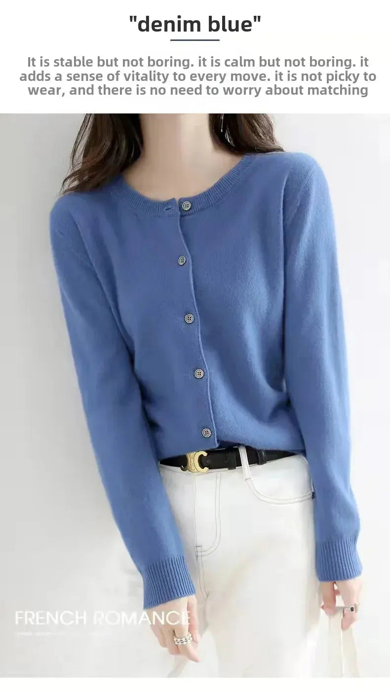 Autumn/Winter New Round Neck Knitted Cardigan Women's Loose-Fit Plus Size Sweater Versatile Jacket Solid Color Base Wool Jacket FUXL-Shopify
