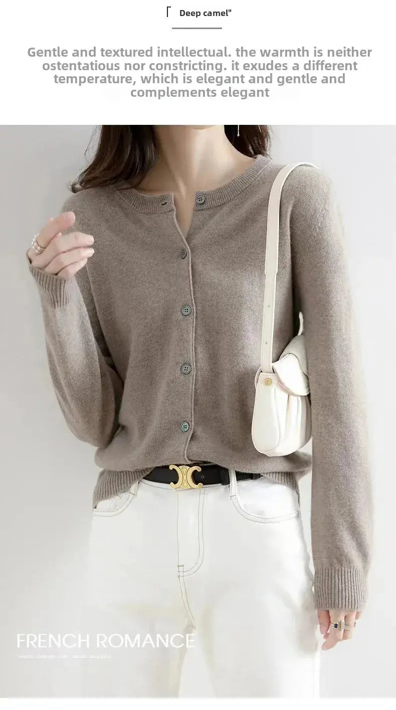Autumn/Winter New Round Neck Knitted Cardigan Women's Loose-Fit Plus Size Sweater Versatile Jacket Solid Color Base Wool Jacket FUXL-Shopify