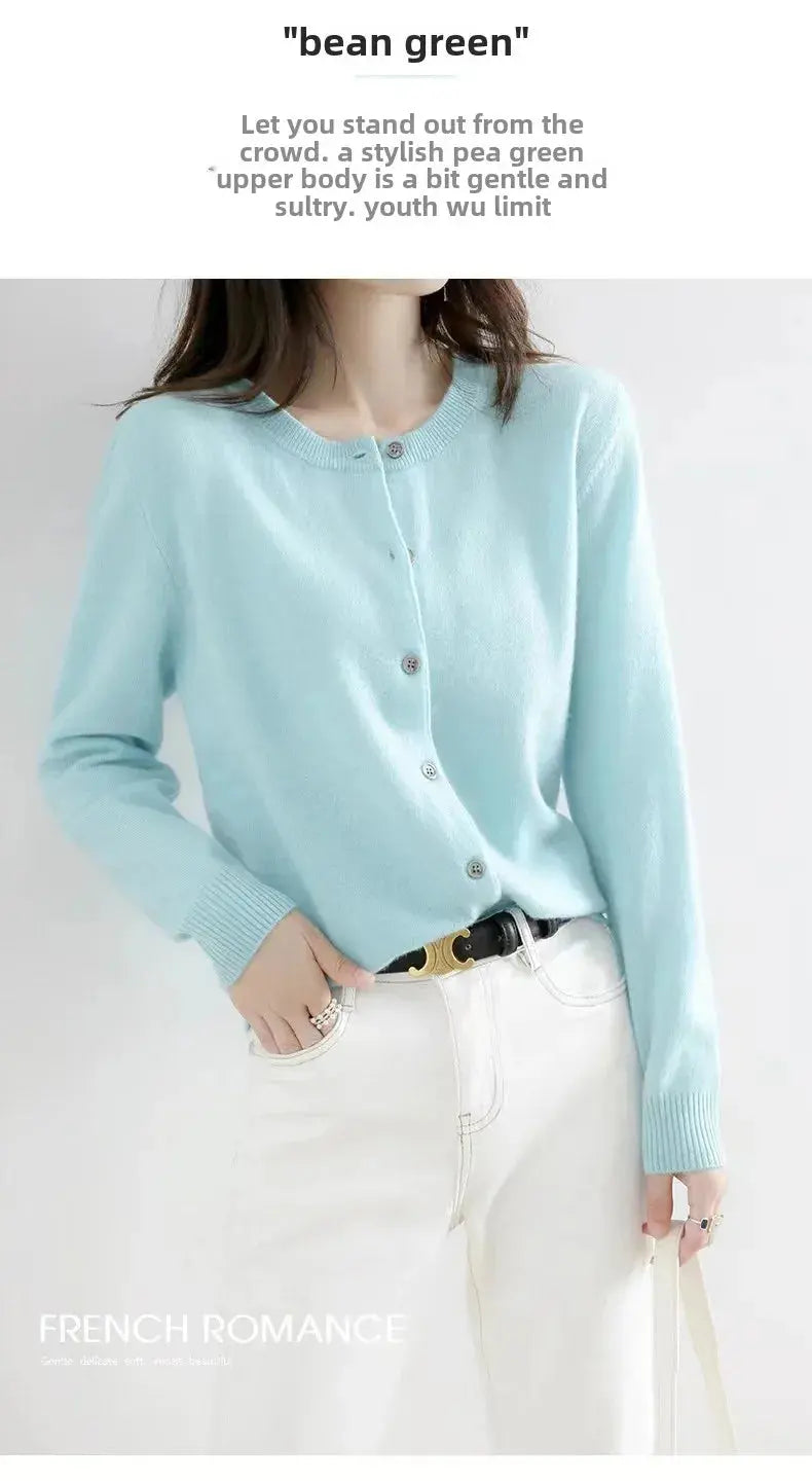 Autumn/Winter New Round Neck Knitted Cardigan Women's Loose-Fit Plus Size Sweater Versatile Jacket Solid Color Base Wool Jacket FUXL-Shopify