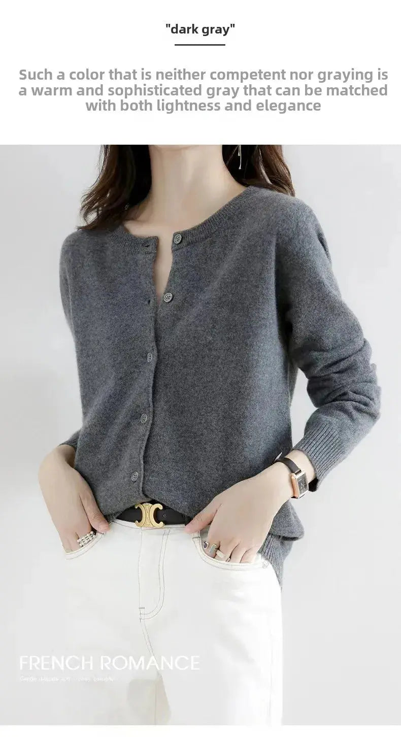 Autumn/Winter New Round Neck Knitted Cardigan Women's Loose-Fit Plus Size Sweater Versatile Jacket Solid Color Base Wool Jacket FUXL-Shopify