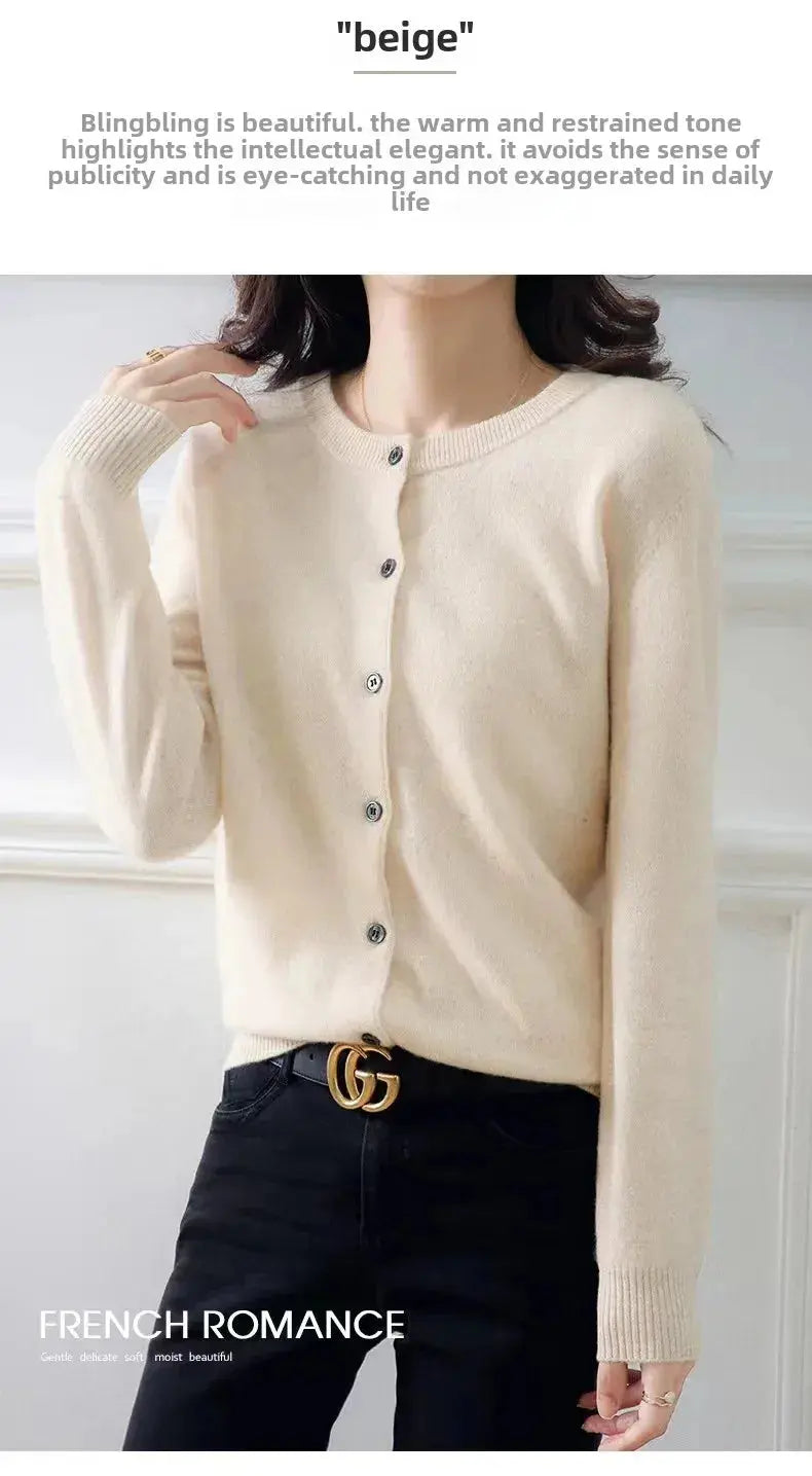 Autumn/Winter New Round Neck Knitted Cardigan Women's Loose-Fit Plus Size Sweater Versatile Jacket Solid Color Base Wool Jacket FUXL-Shopify