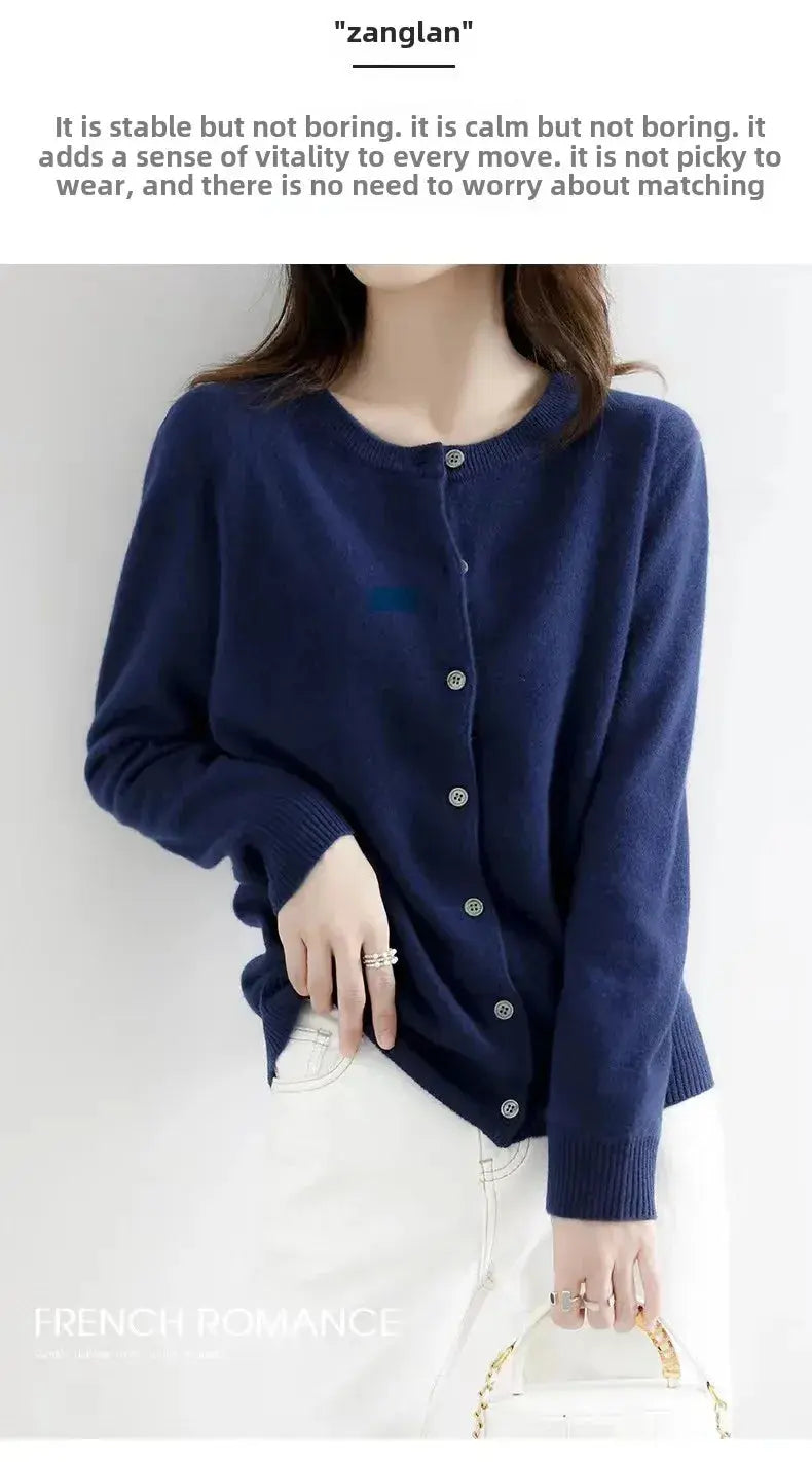 Autumn/Winter New Round Neck Knitted Cardigan Women's Loose-Fit Plus Size Sweater Versatile Jacket Solid Color Base Wool Jacket FUXL-Shopify