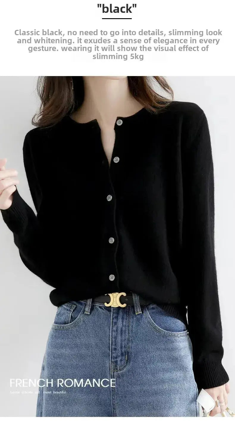 Autumn/Winter New Round Neck Knitted Cardigan Women's Loose-Fit Plus Size Sweater Versatile Jacket Solid Color Base Wool Jacket FUXL-Shopify