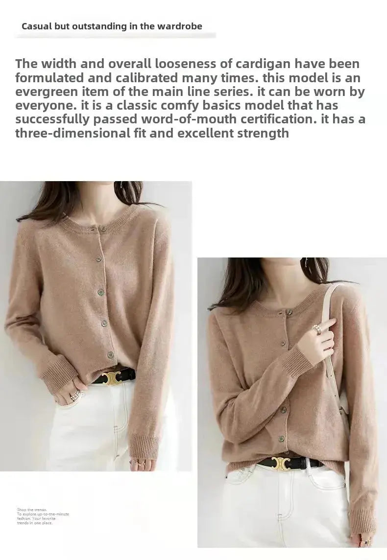 Autumn/Winter New Round Neck Knitted Cardigan Women's Loose-Fit Plus Size Sweater Versatile Jacket Solid Color Base Wool Jacket FUXL-Shopify