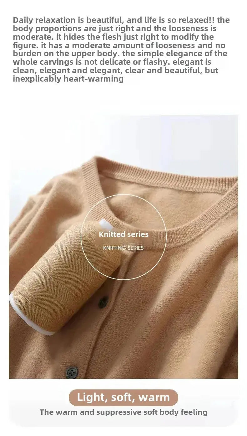 Autumn/Winter New Round Neck Knitted Cardigan Women's Loose-Fit Plus Size Sweater Versatile Jacket Solid Color Base Wool Jacket FUXL-Shopify