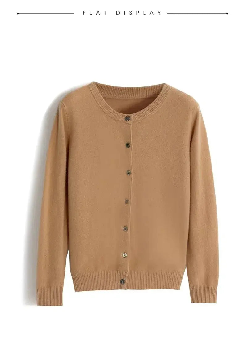 Autumn/Winter New Round Neck Knitted Cardigan Women's Loose-Fit Plus Size Sweater Versatile Jacket Solid Color Base Wool Jacket FUXL-Shopify