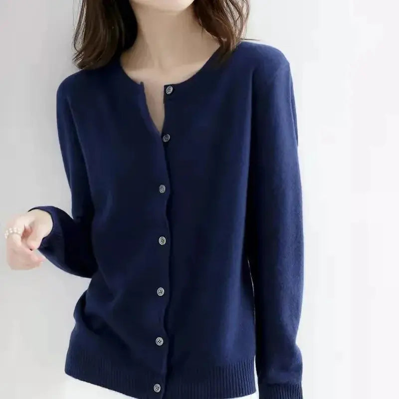 Autumn/Winter New Round Neck Knitted Cardigan Women's Loose-Fit Plus Size Sweater Versatile Jacket Solid Color Base Wool Jacket FUXL-Shopify