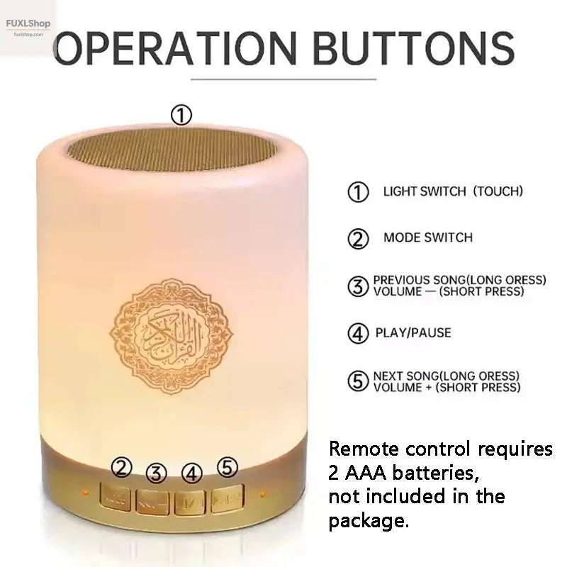 Azan Muslim Night Light Quran Portable Wireless Caixa De Som Bluetooth Speaker Music Sound Box Blutooth Holy Lamp Mini Baffle - FUXL-Shopify