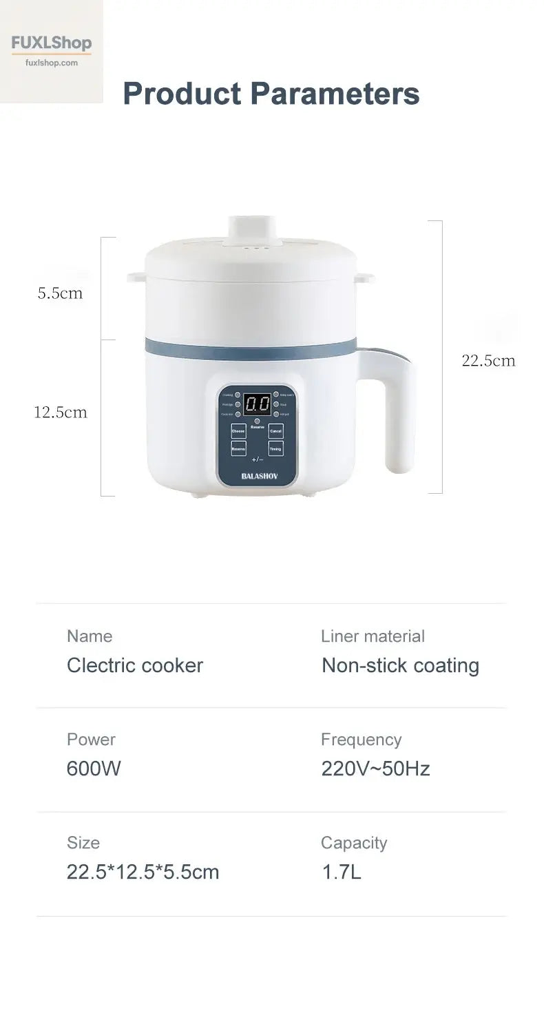 BALASHOV 1.7L Elektrischer Reiskocher – Mehrfunktions-Kochtopf mit Dampfkorb, 220V für Reis, Suppe & mehr (2-3 Personen) - FUXL-Shopify