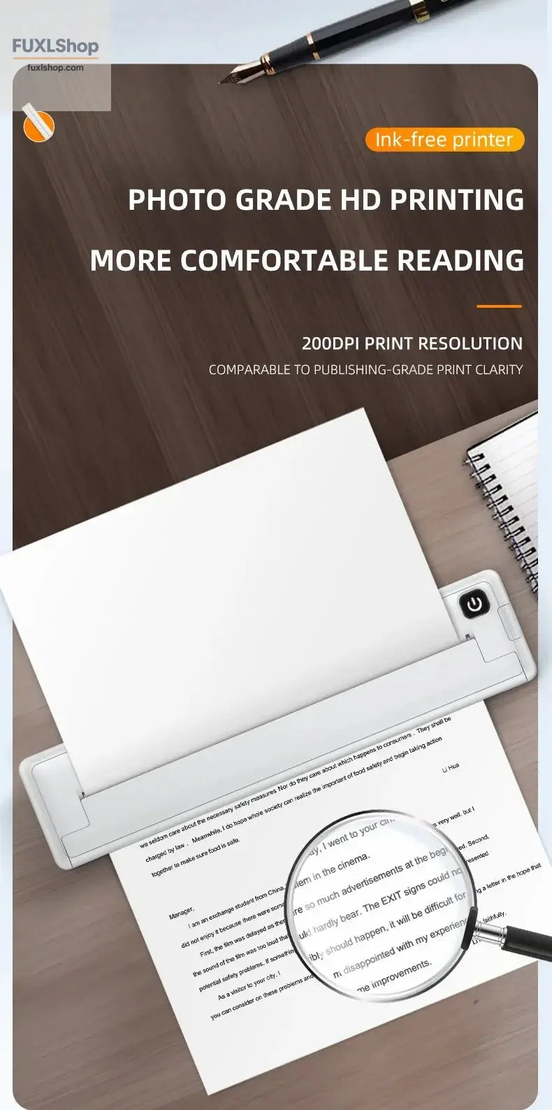 Tragbarer A4-Thermodrucker für das mobile Büro. Drahtloses, tintenloses A4-Thermopapierdruckgerät unterstützt Android/Apple/Windows - FUXL-Shopify