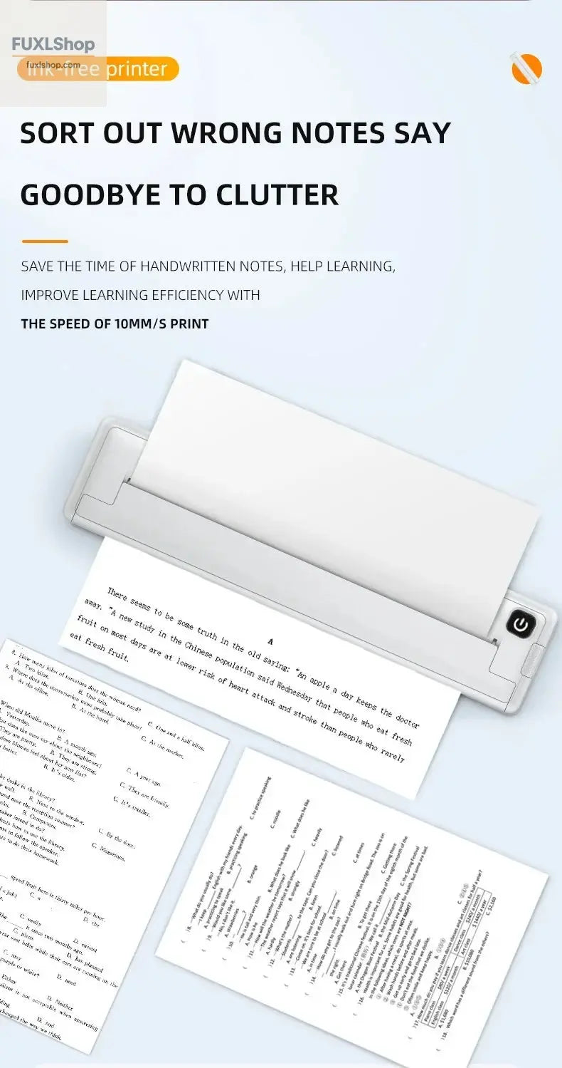 Tragbarer A4-Thermodrucker für das mobile Büro. Drahtloses, tintenloses A4-Thermopapierdruckgerät unterstützt Android/Apple/Windows - FUXL-Shopify