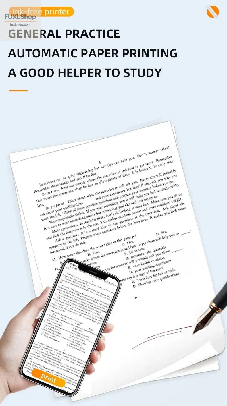 Tragbarer A4-Thermodrucker für das mobile Büro. Drahtloses, tintenloses A4-Thermopapierdruckgerät unterstützt Android/Apple/Windows - FUXL-Shopify