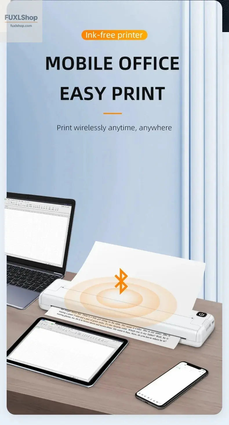 Tragbarer A4-Thermodrucker für das mobile Büro. Drahtloses, tintenloses A4-Thermopapierdruckgerät unterstützt Android/Apple/Windows - FUXL-Shopify