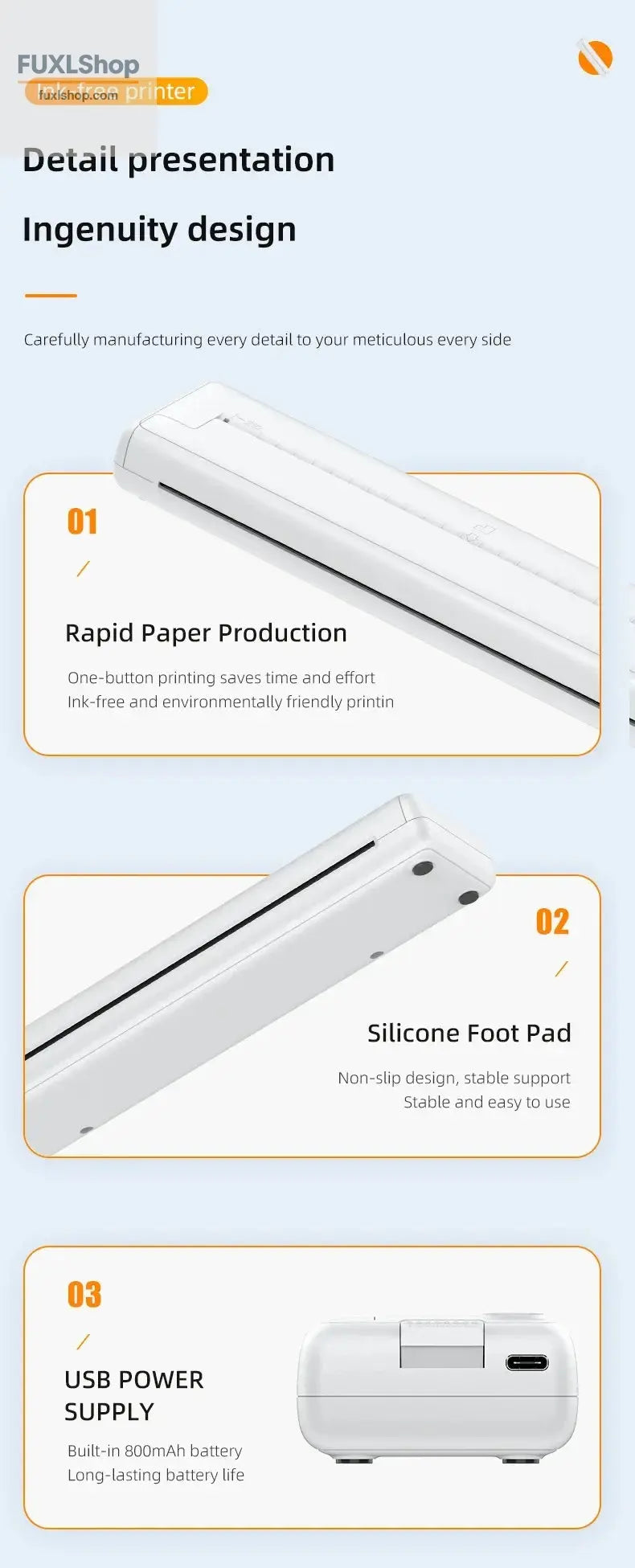 Tragbarer A4-Thermodrucker für das mobile Büro. Drahtloses, tintenloses A4-Thermopapierdruckgerät unterstützt Android/Apple/Windows - FUXL-Shopify