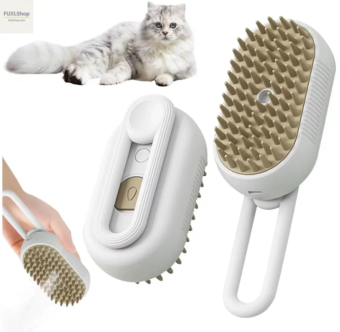 FUXL 3-in-1 Dampf-Haarbürste für Haustiere – Wiederaufladbare Tierhaarentfernungsbürste mit Massage & Sprühfunktion - FUXL-Shopify
