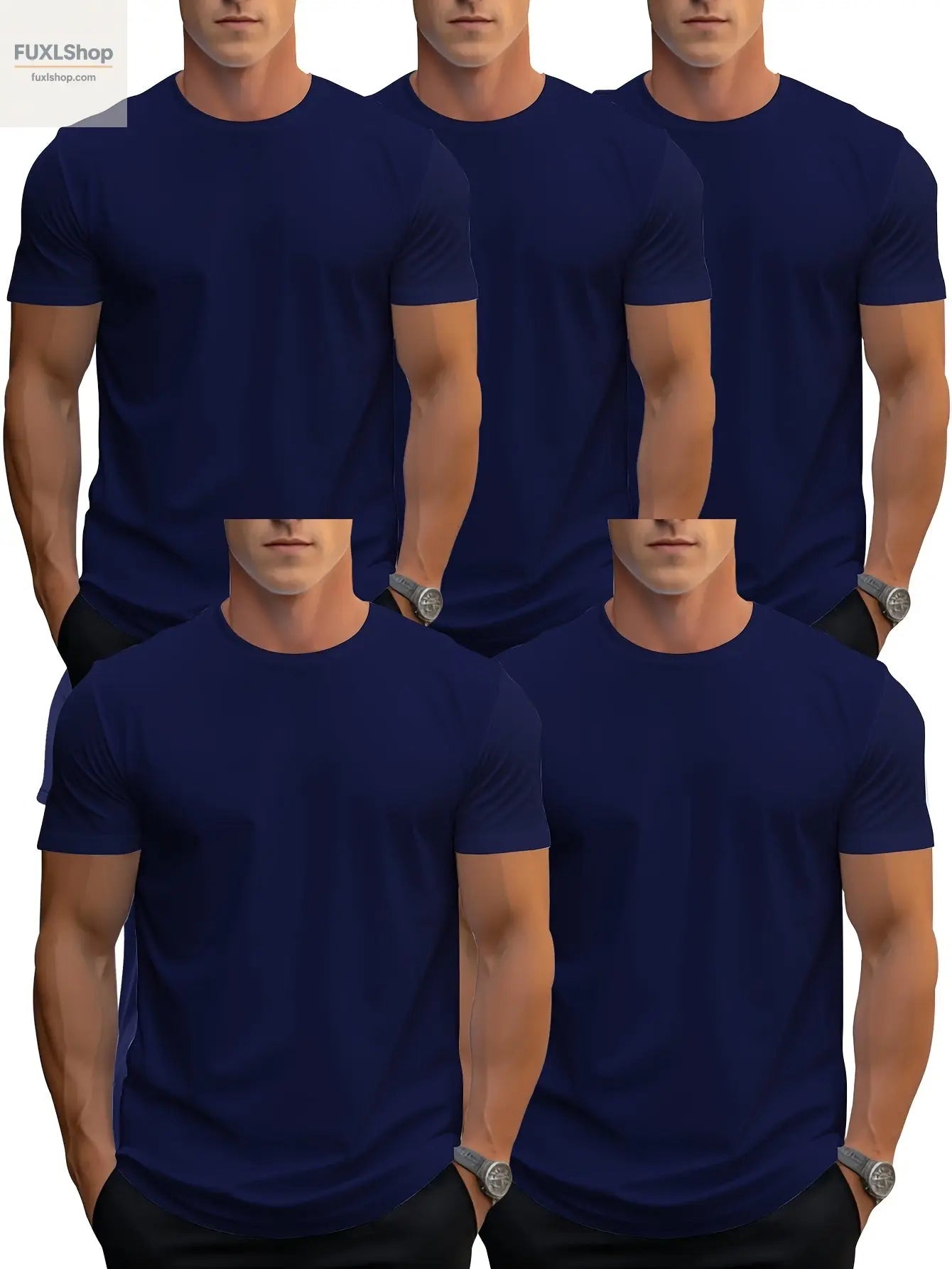 FUXL 5er Pack Herren Basic T-Shirts – Leichtes Rundhals-Shirt aus 100% Polye - FUXL-Shopify