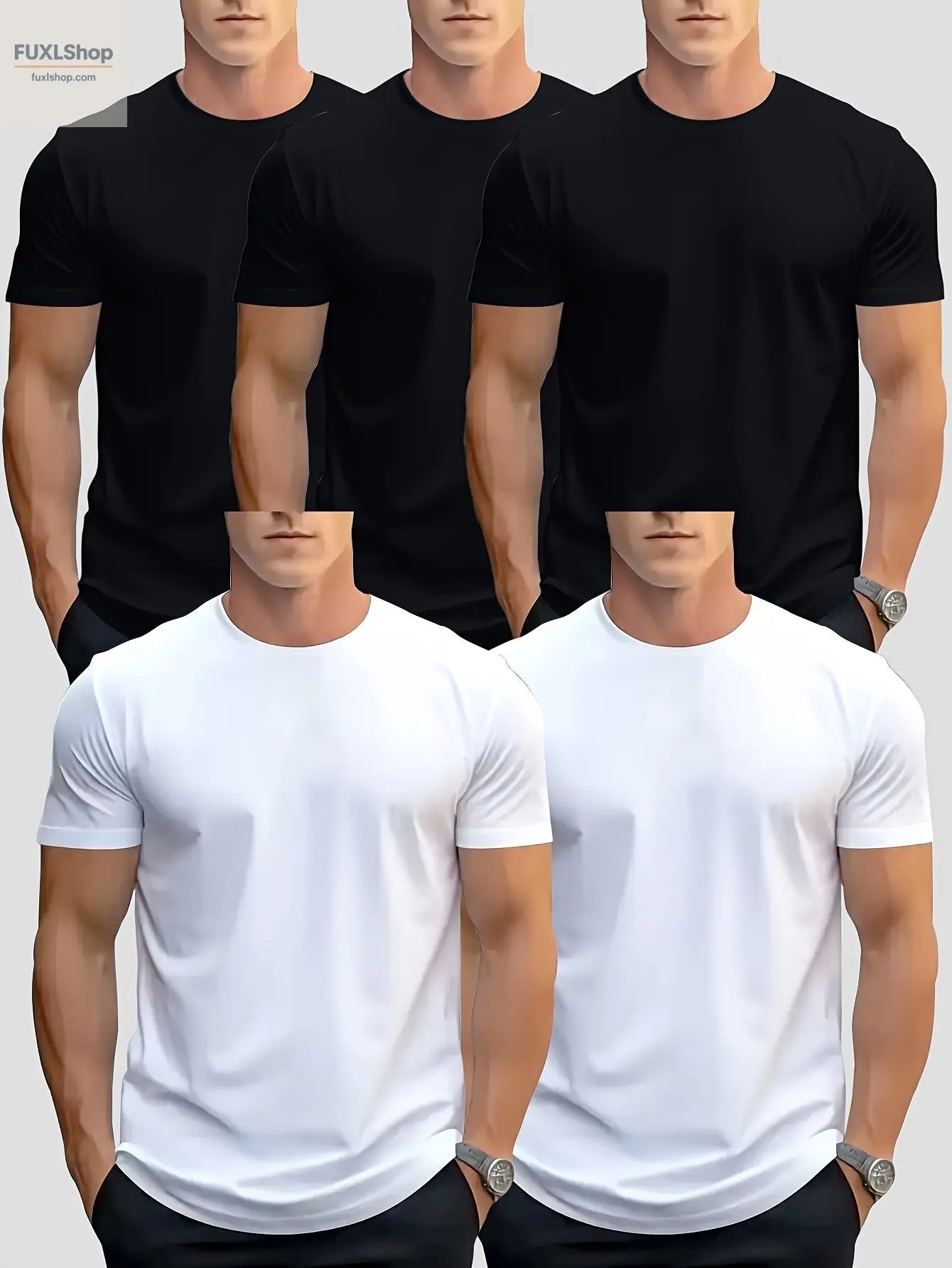 FUXL 5er Pack Herren Basic T-Shirts – Leichtes Rundhals-Shirt aus 100% Polye - FUXL-Shopify